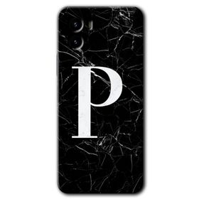 Vivo Y15S Siyah Mermer Desenli P Harfi Baskılı Uyumlu Silikon Kılıf
