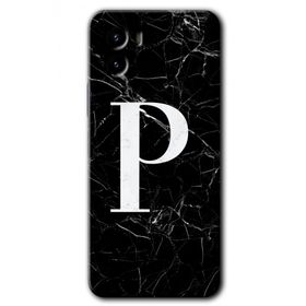 Vivo Y15S Siyah Mermer Desenli P Harfi Baskılı Uyumlu Silikon Kılıf