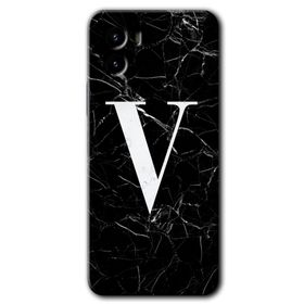 Vivo Y15S Siyah Mermer Desenli V Harfi Baskılı Uyumlu Silikon Kılıf
