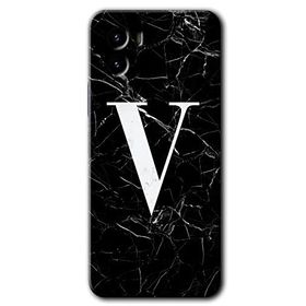 Vivo Y15S Siyah Mermer Desenli V Harfi Baskılı Uyumlu Silikon Kılıf