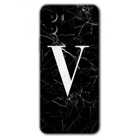 Vivo Y15S Siyah Mermer Desenli V Harfi Baskılı Uyumlu Silikon Kılıf