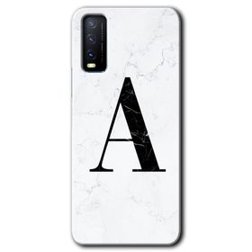 Vivo Y20 Beyaz Mermer Desenli A Harfi Baskılı Uyumlu Silikon Kılıf