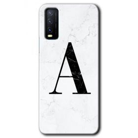 Vivo Y20 Beyaz Mermer Desenli A Harfi Baskılı Uyumlu Silikon Kılıf
