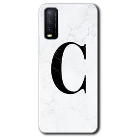 Vivo Y20 Beyaz Mermer Desenli C Harfi Baskılı Uyumlu Silikon Kılıf