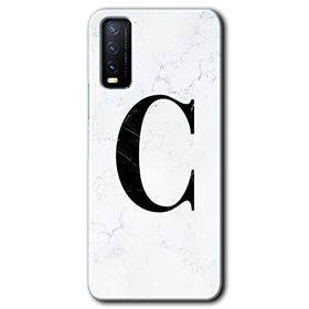 Vivo Y20 Beyaz Mermer Desenli C Harfi Baskılı Uyumlu Silikon Kılıf