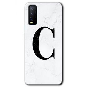 Vivo Y20 Beyaz Mermer Desenli C Harfi Baskılı Uyumlu Silikon Kılıf