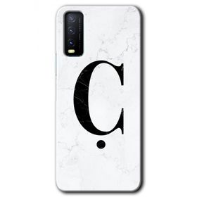 Vivo Y20 Beyaz Mermer Desenli C Harfi Baskılı Uyumlu Silikon Kılıf