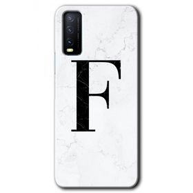 Vivo Y20 Beyaz Mermer Desenli F Harfi Baskılı Uyumlu Silikon Kılıf