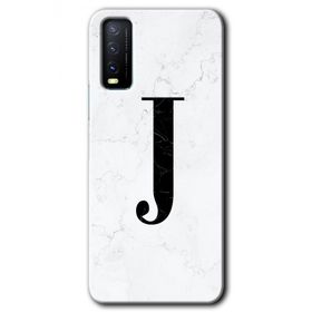 Vivo Y20 Beyaz Mermer Desenli J Harfi Baskılı Uyumlu Silikon Kılıf