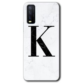 Vivo Y20 Beyaz Mermer Desenli K Harfi Baskılı Uyumlu Silikon Kılıf