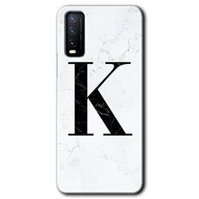 Vivo Y20 Beyaz Mermer Desenli K Harfi Baskılı Uyumlu Silikon Kılıf