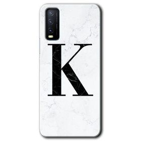 Vivo Y20 Beyaz Mermer Desenli K Harfi Baskılı Uyumlu Silikon Kılıf