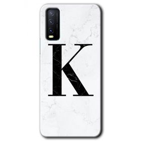 Vivo Y20 Beyaz Mermer Desenli K Harfi Baskılı Uyumlu Silikon Kılıf