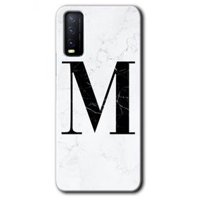 Vivo Y20 Beyaz Mermer Desenli M Harfi Baskılı Uyumlu Silikon Kılıf