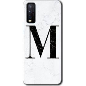 Vivo Y20 Beyaz Mermer Desenli M Harfi Baskılı Uyumlu Silikon Kılıf