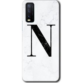 Vivo Y20 Beyaz Mermer Desenli N Harfi Baskılı Uyumlu Silikon Kılıf