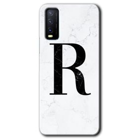 Vivo Y20 Beyaz Mermer Desenli R Harfi Baskılı Uyumlu Silikon Kılıf
