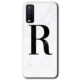 Vivo Y20 Beyaz Mermer Desenli R Harfi Baskılı Uyumlu Silikon Kılıf