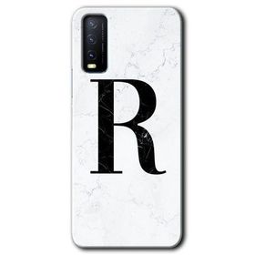 Vivo Y20 Beyaz Mermer Desenli R Harfi Baskılı Uyumlu Silikon Kılıf