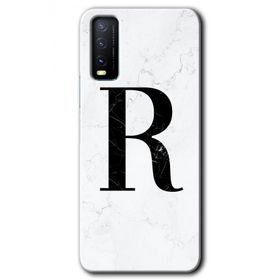 Vivo Y20 Beyaz Mermer Desenli R Harfi Baskılı Uyumlu Silikon Kılıf