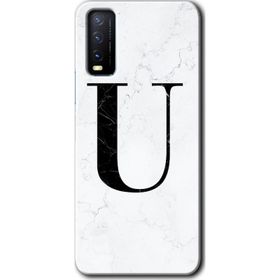 Vivo Y20 Beyaz Mermer Desenli Ü Harfi Baskılı Uyumlu Silikon Kılıf