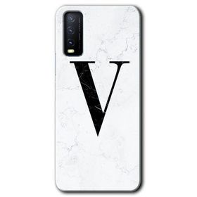 Vivo Y20 Beyaz Mermer Desenli V Harfi Baskılı Uyumlu Silikon Kılıf