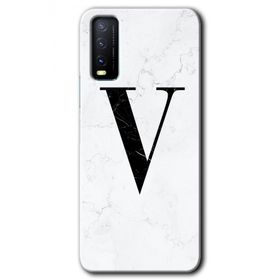Vivo Y20 Beyaz Mermer Desenli V Harfi Baskılı Uyumlu Silikon Kılıf