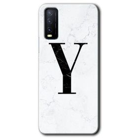 Vivo Y20 Beyaz Mermer Desenli Y Harfi Baskılı Uyumlu Silikon Kılıf