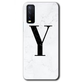 Vivo Y20 Beyaz Mermer Desenli Y Harfi Baskılı Uyumlu Silikon Kılıf