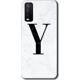 Vivo Y20 Beyaz Mermer Desenli Y Harfi Baskılı Uyumlu Silikon Kılıf