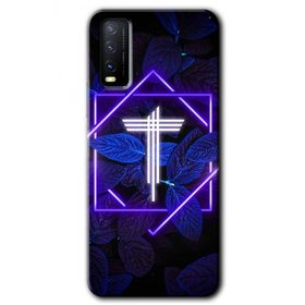 Vivo Y20 Dark Neon Yaprak T Harfi Baskılı Uyumlu Silikon Kılıf