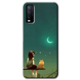 Vivo Y20 Kedili Kız Baskılı Uyumlu Silikon Kılıf
