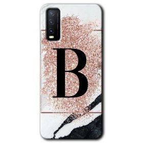 Vivo Y20 Pembe Mermer Desenli B Harfi Baskılı Uyumlu Silikon Kılıf
