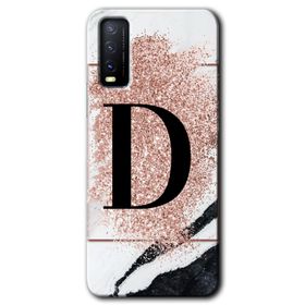 Vivo Y20 Pembe Mermer Desenli D Harfi Baskılı Uyumlu Silikon Kılıf