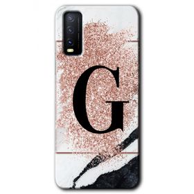 Vivo Y20 Pembe Mermer Desenli G Harfi Baskılı Uyumlu Silikon Kılıf