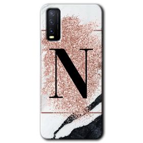 Vivo Y20 Pembe Mermer Desenli K Harfi Baskılı Uyumlu Silikon Kılıf