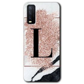 Vivo Y20 Pembe Mermer Desenli L Harfi Baskılı Uyumlu Silikon Kılıf