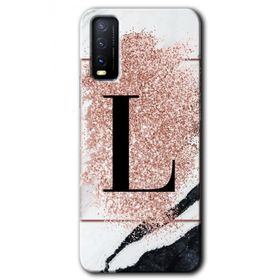 Vivo Y20 Pembe Mermer Desenli L Harfi Baskılı Uyumlu Silikon Kılıf