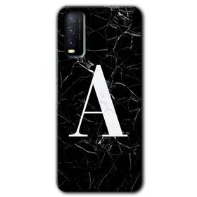 Vivo Y20 Siyah Mermer Desenli A Harfi Baskılı Uyumlu Silikon Kılıf