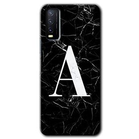 Vivo Y20 Siyah Mermer Desenli A Harfi Baskılı Uyumlu Silikon Kılıf