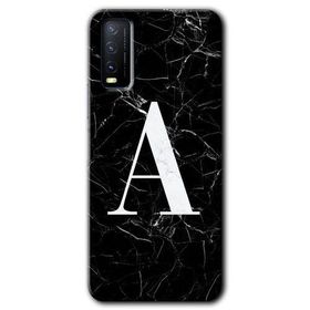 Vivo Y20 Siyah Mermer Desenli A Harfi Baskılı Uyumlu Silikon Kılıf