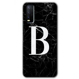 Vivo Y20 Siyah Mermer Desenli B Harfi Baskılı Uyumlu Silikon Kılıf