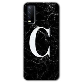 Vivo Y20 Siyah Mermer Desenli Ç Harfi Baskılı Uyumlu Silikon Kılıf