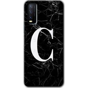 Vivo Y20 Siyah Mermer Desenli Ç Harfi Baskılı Uyumlu Silikon Kılıf