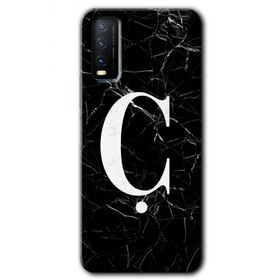 Vivo Y20 Siyah Mermer Desenli Ç Harfi Baskılı Uyumlu Silikon Kılıf
