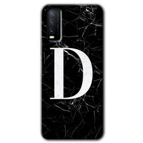 Vivo Y20 Siyah Mermer Desenli D Harfi Baskılı Uyumlu Silikon Kılıf