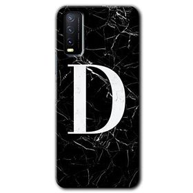 Vivo Y20 Siyah Mermer Desenli D Harfi Baskılı Uyumlu Silikon Kılıf