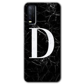 Vivo Y20 Siyah Mermer Desenli D Harfi Baskılı Uyumlu Silikon Kılıf