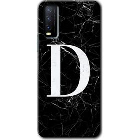 Vivo Y20 Siyah Mermer Desenli D Harfi Baskılı Uyumlu Silikon Kılıf