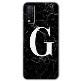 Vivo Y20 Siyah Mermer Desenli G Harfi Baskılı Uyumlu Silikon Kılıf